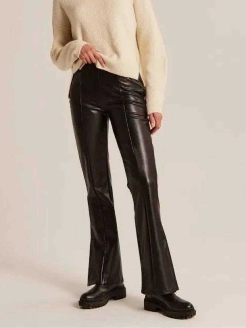 Abercrombie & Fitch Black Faux Leather Flare Pants